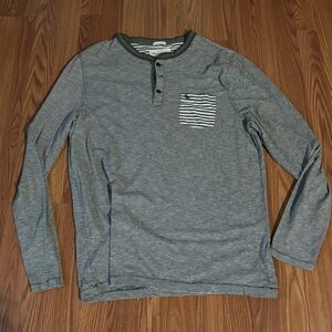 Abercrombie & Fitch Gray Striped Long Sleeve Henley‎ Top Size XXL Classic Y2k